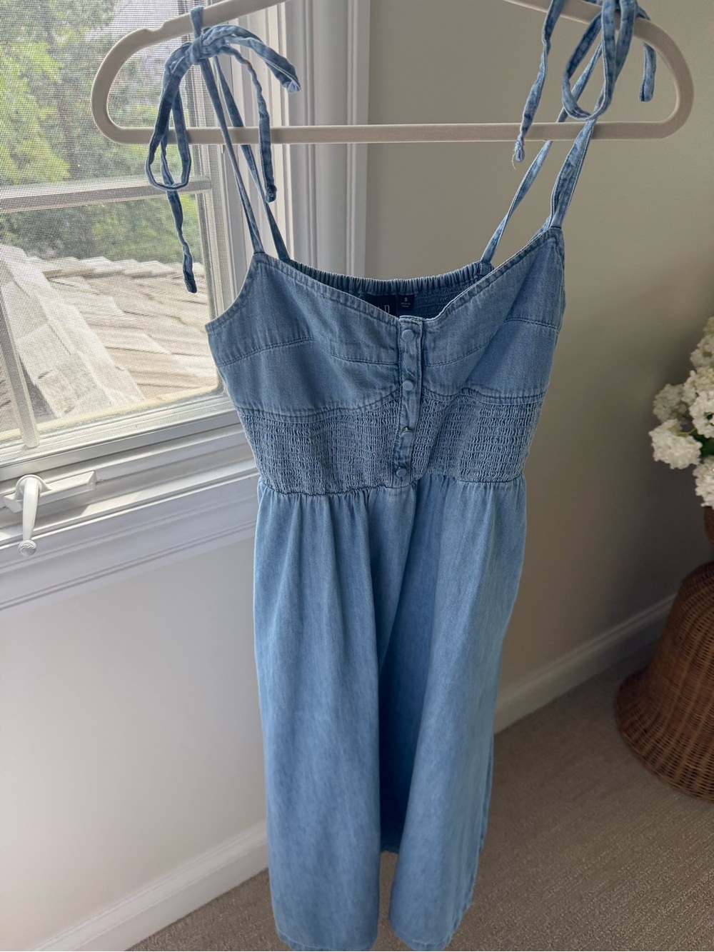 GAP Light Blue Denim Midi Dress with Smocked Bodice - Picture 2 of 6